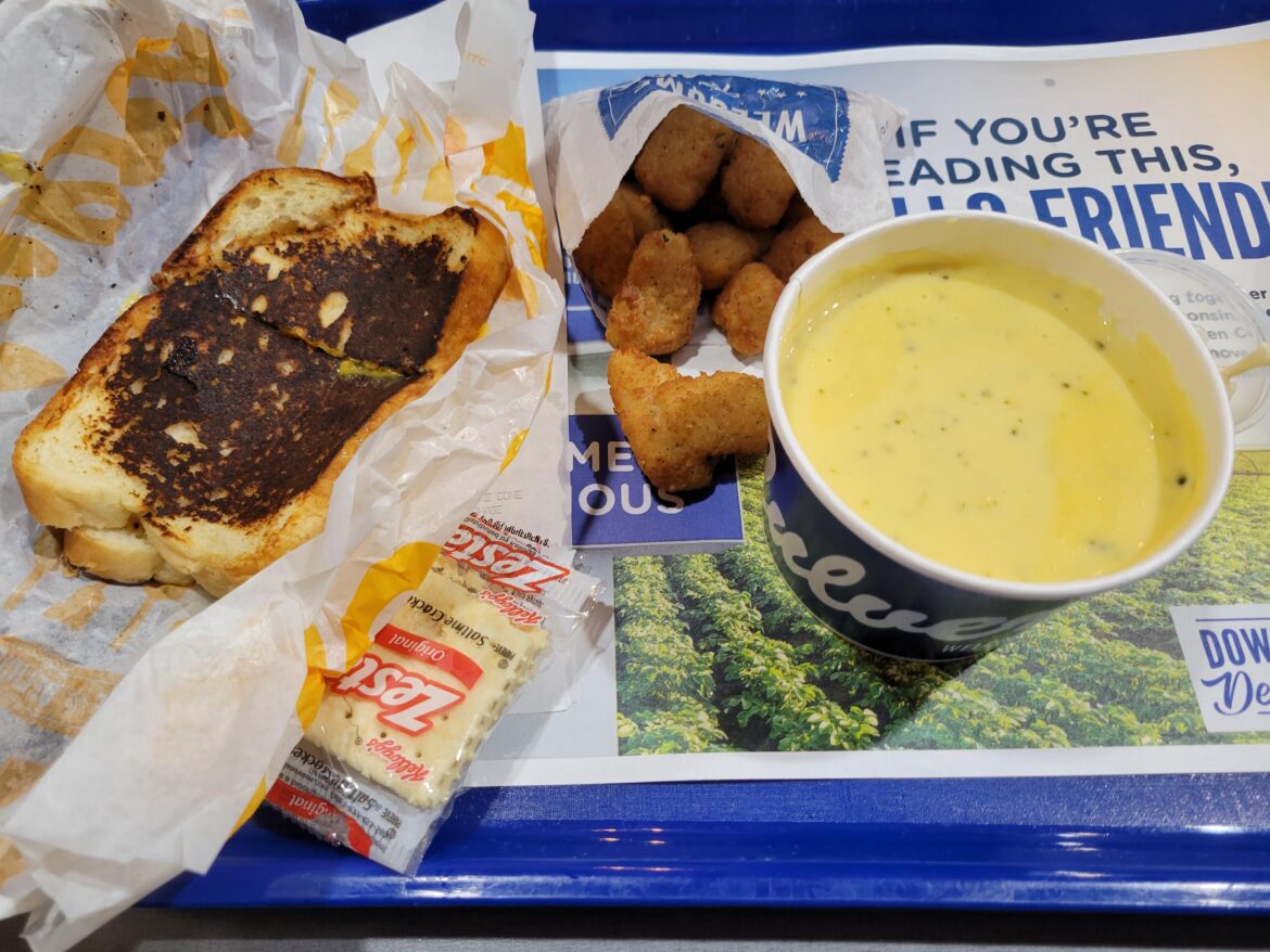 Grilled cheese with cheese curds and broccoli cheddar soup. Can you tell I like cheese?