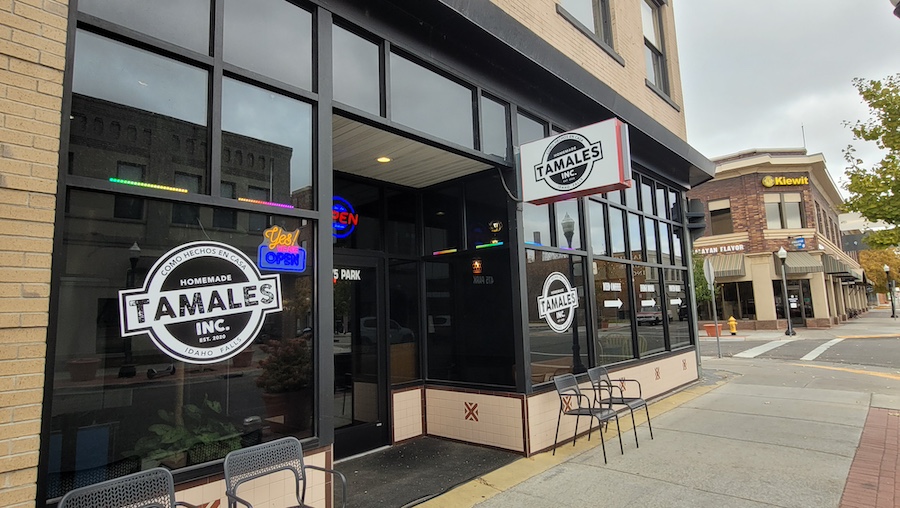 Outside of a building with large glass windows