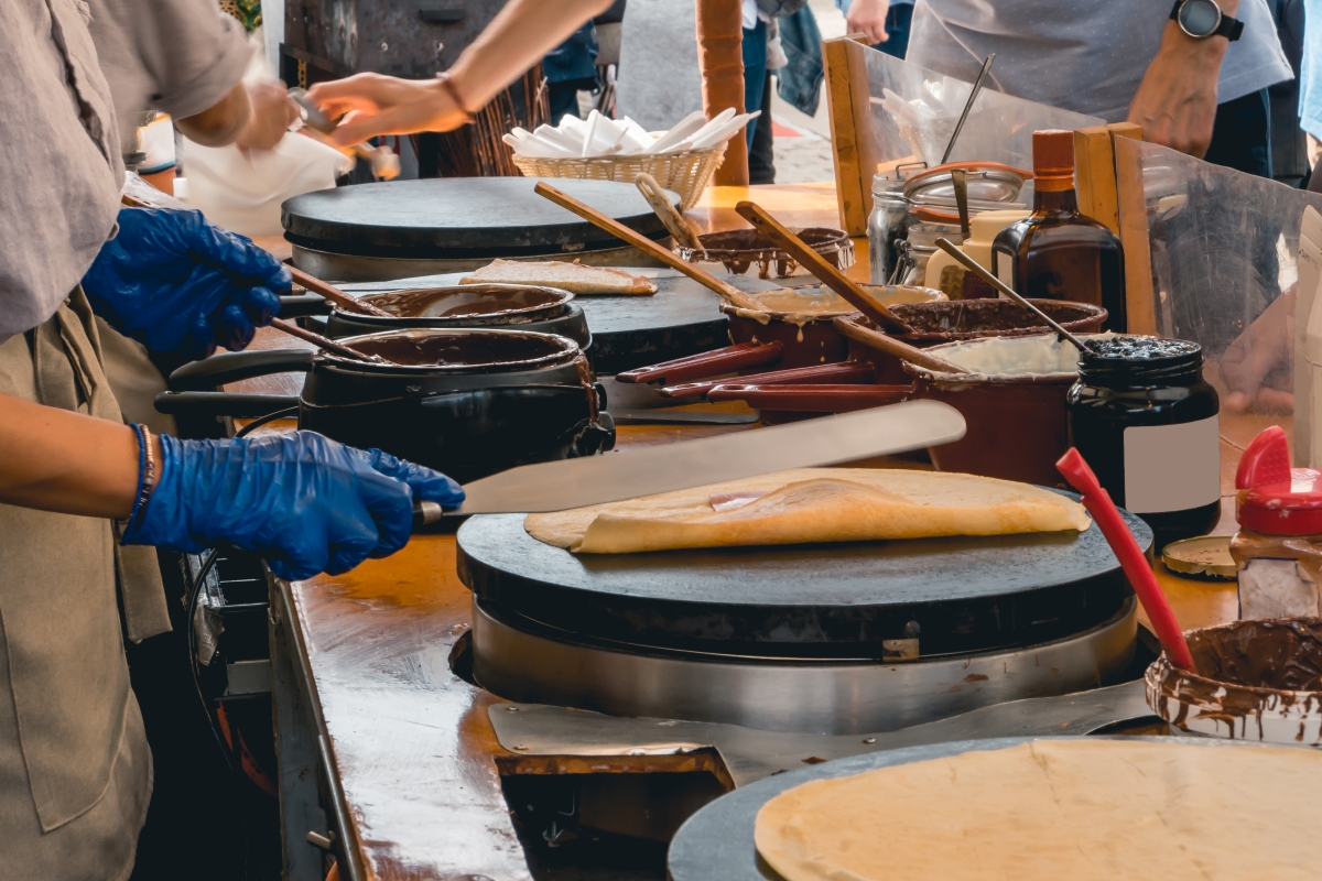 Fast food stall specializing in crepes. food concept.