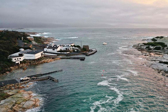 Bicheno’s Gulch, with Governor Island to the right and the white buildings of Waubs Harbour Whisky to the left.