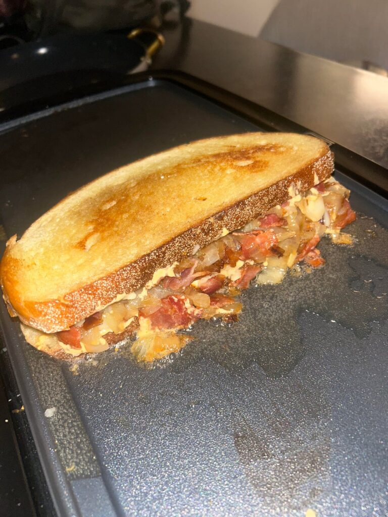 Homemade - bacon & caramelized onion grilled cheese with chipotle mayo