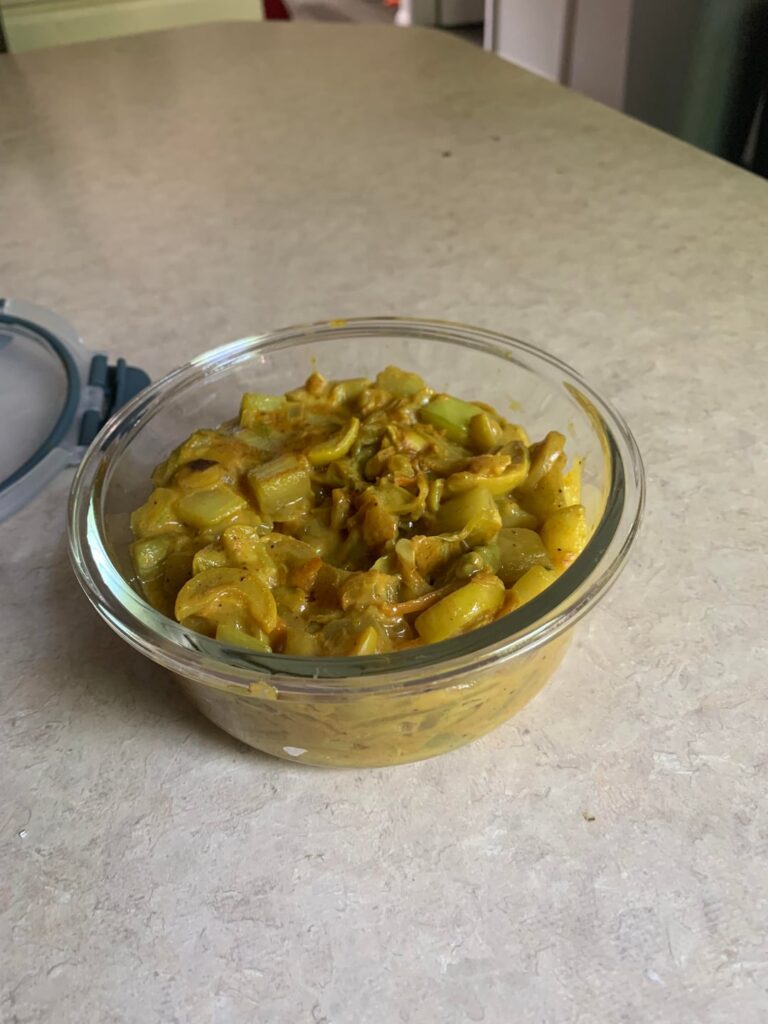 Cucumber curry made with almond milk and stevia— only 100 calories!