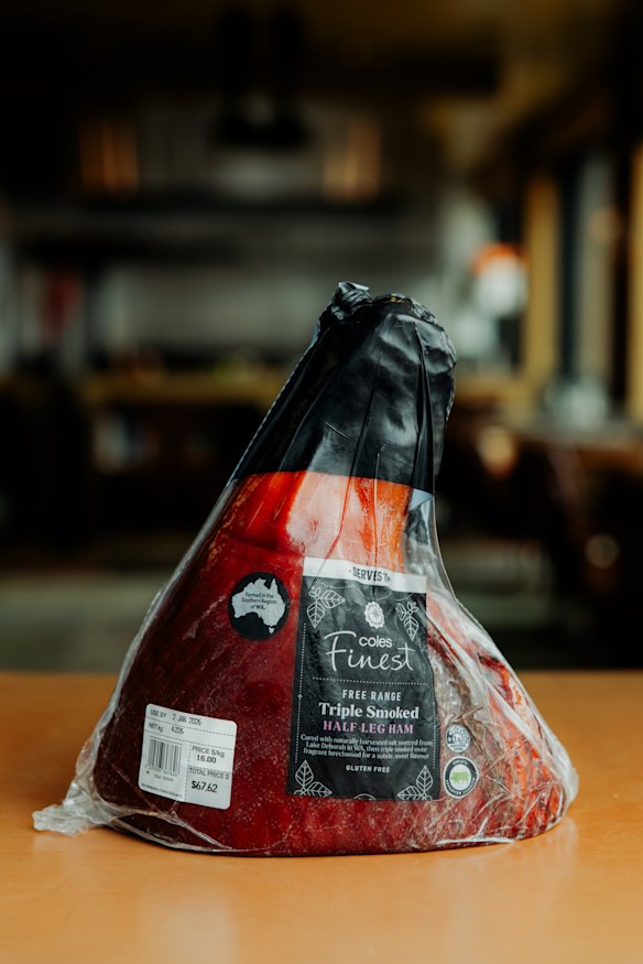 Coles Finest triple-smoked half leg ham. 