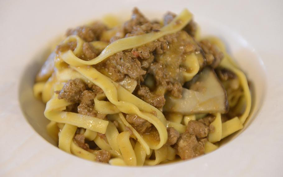 Fettuccini with duck sauce and mushrooms was one of a handful of first-course options during a recent visit to Osteria Turlonia in Fiume Veneto, Italy.