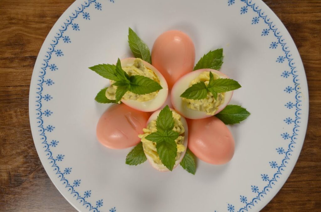 Creamy Pink Deviled Eggs Recipe