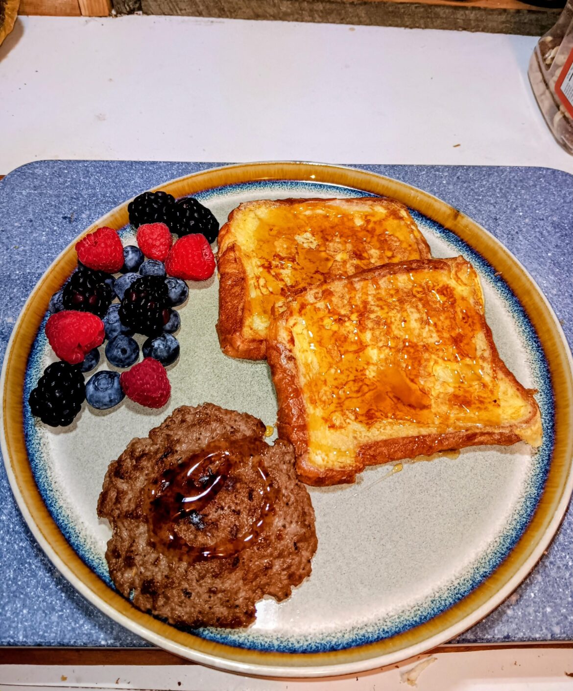I made croissant loaf French toast and sausage for breakfast this morning.