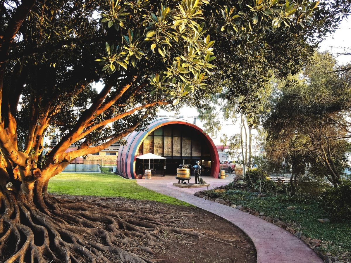 Giant wine barrel from distance
