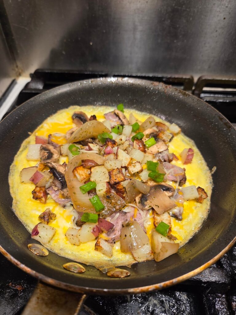 Leftover steak omelet
