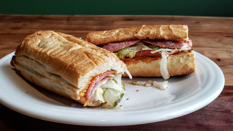Potbelly Italian sandwich plated on a wooden table.