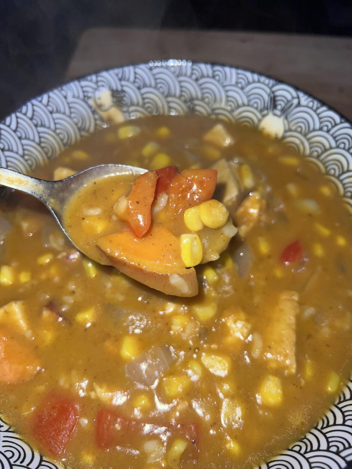 Pumpkin Curry with fried tofu. Pumpkin Curry with fried tofu.