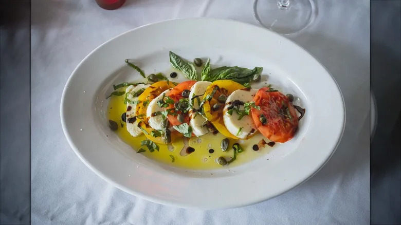 Sliced mozzarella and tomatoes