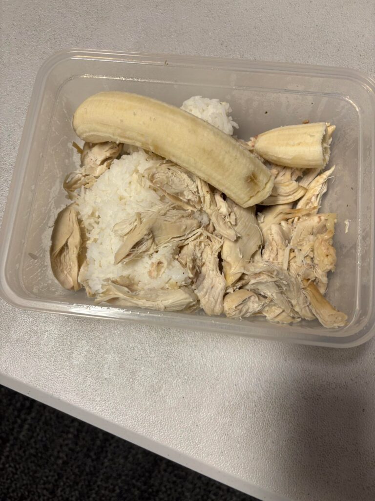Start your morning with bananas chicken and rice