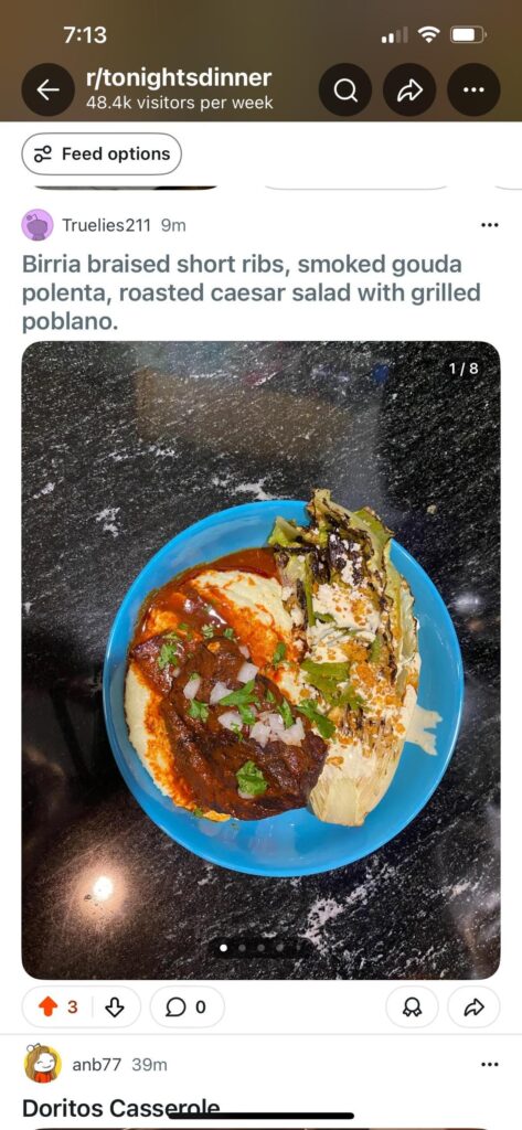 Birria braised short ribs, smoked gouda polenta, roasted caesar salad with grilled poblano.