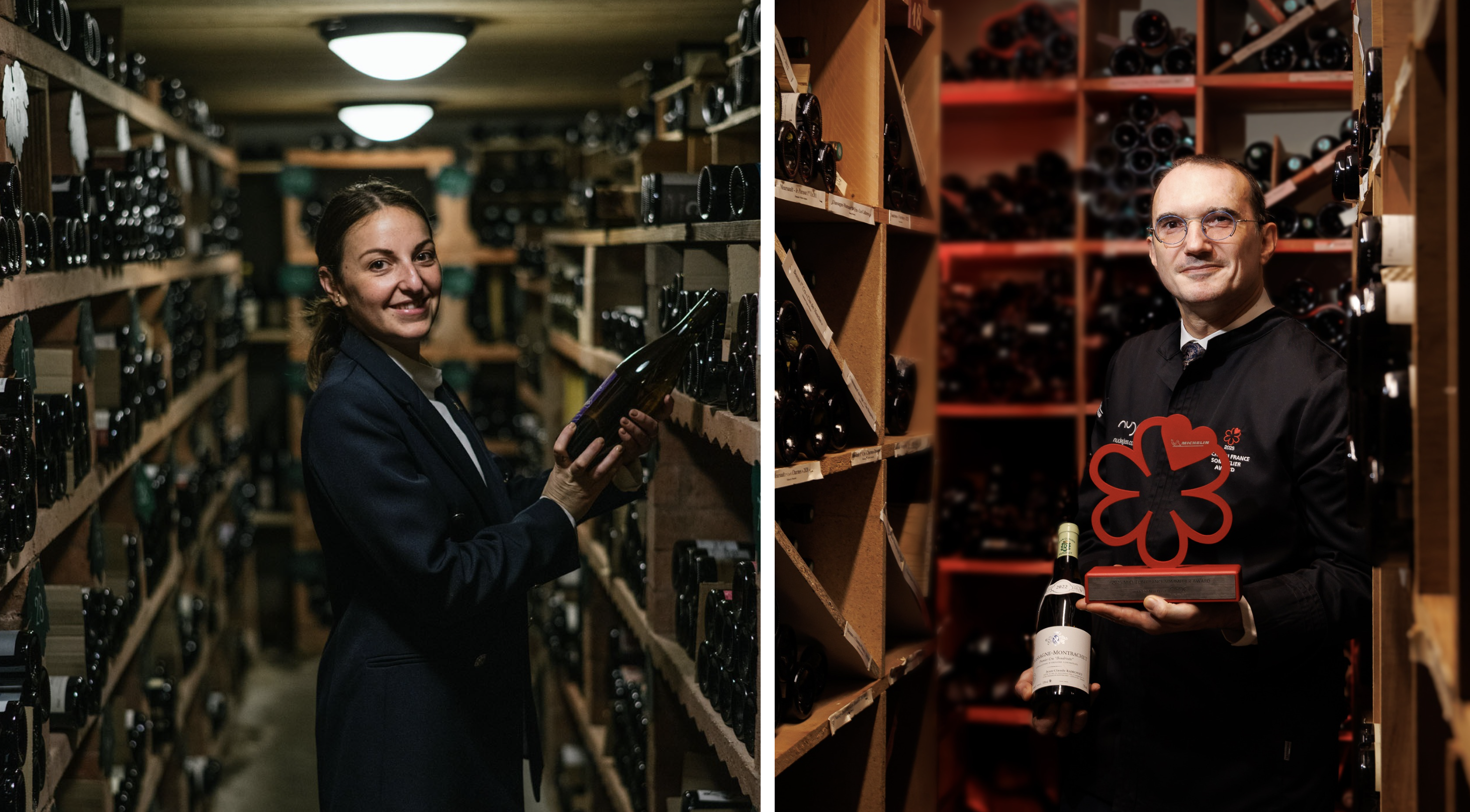 2025 MICHELIN Sommelier Award winners Maéva Rougeoreille and Jean Dumontet. © Franck Juery, Sarah Morvan-Vessely