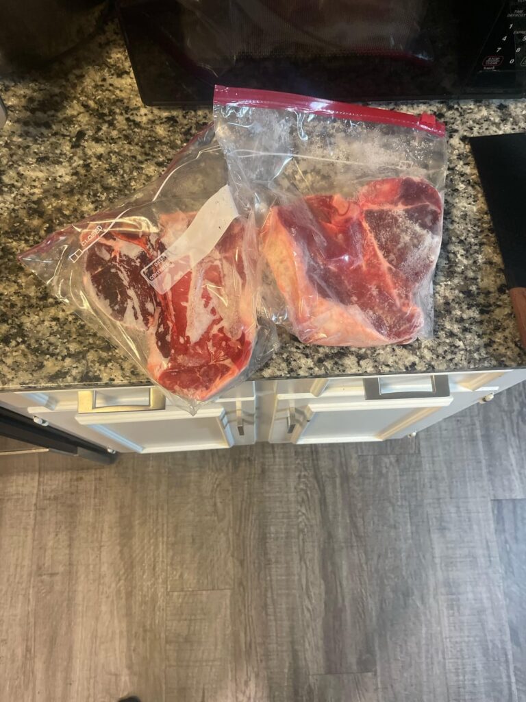 why did my filet turn a darker red after freezing a t-bone?