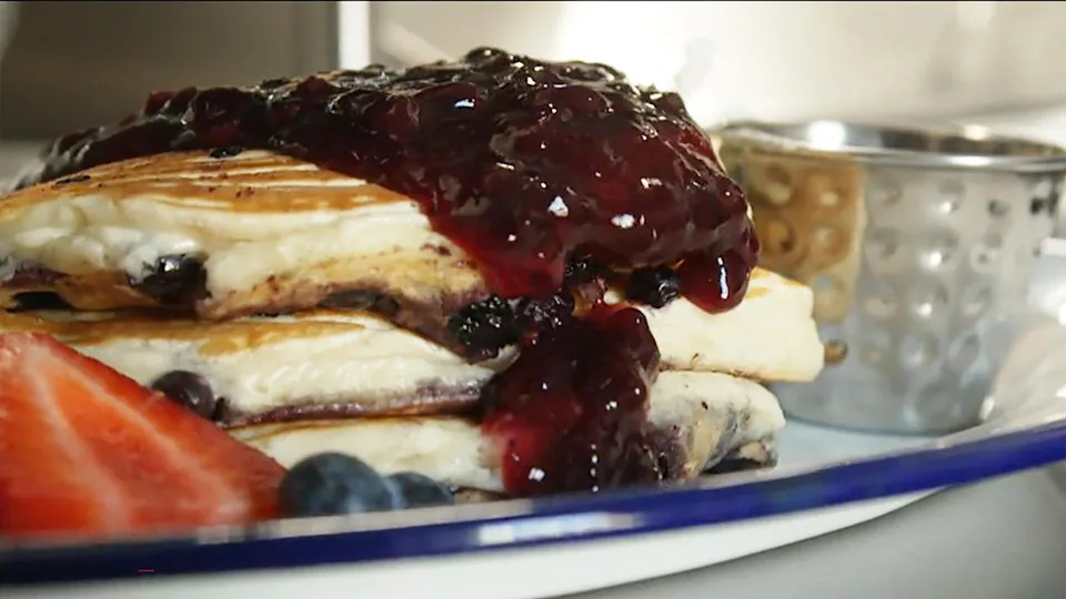 Maine Blueberry Pancakes with Blueberry Compote, from the Villager Cafe in Camden, Me.  / Credit: CBS News
