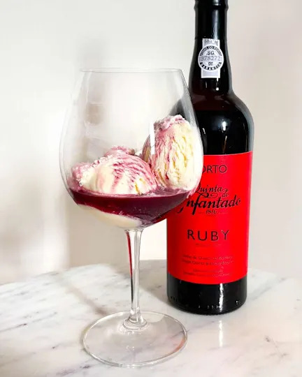 Port in glass with ice cream.