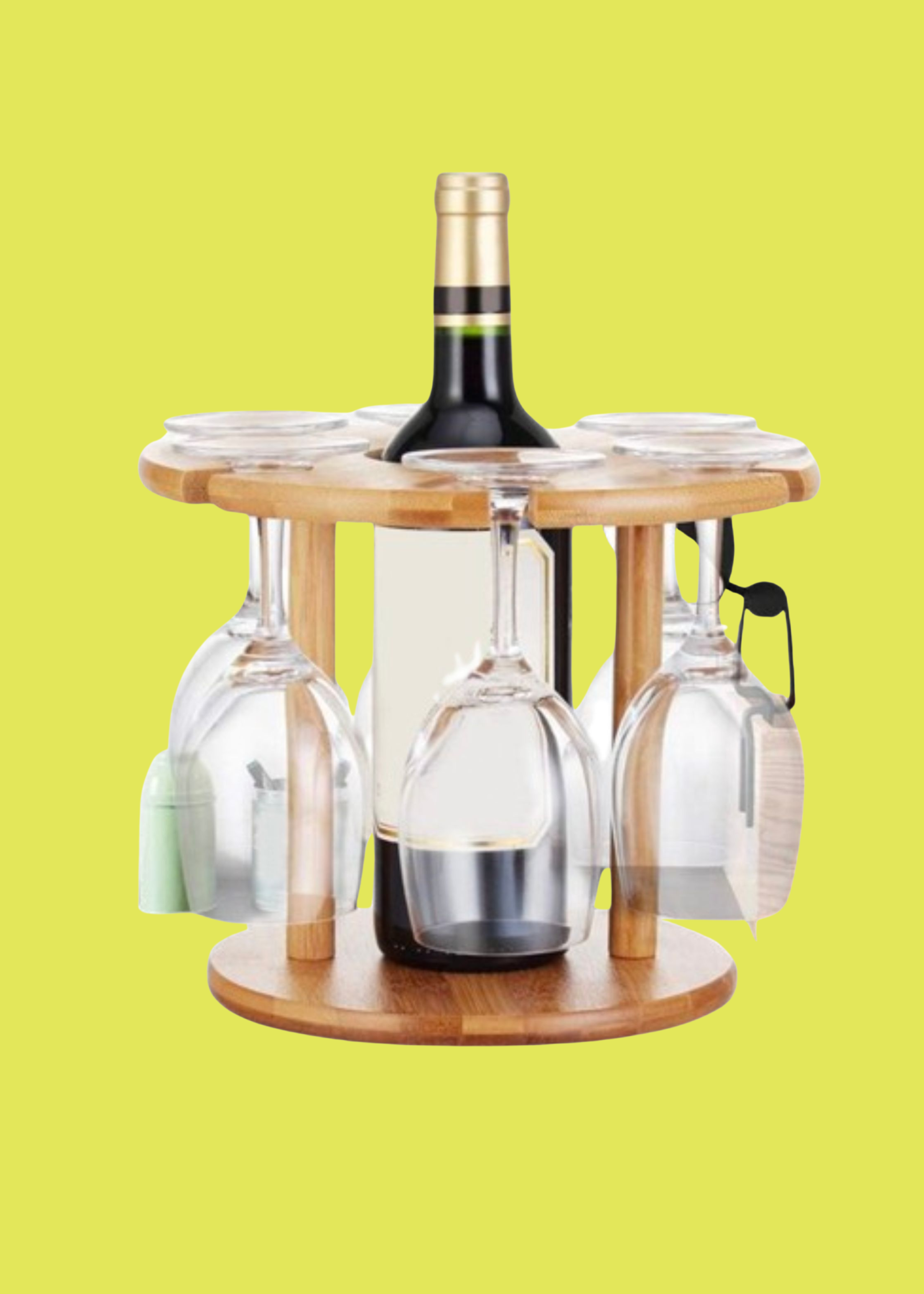 Wood Round Wine Glass Rack, Countertop Wine Glass Holder