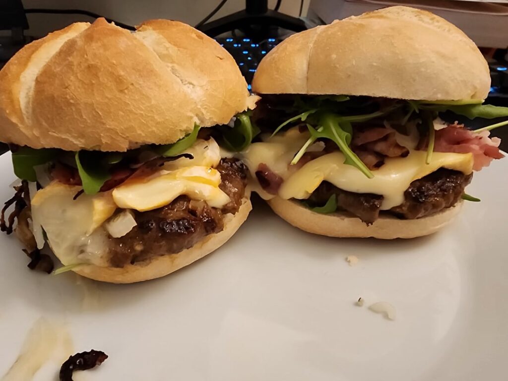 Tonight's dinner: barbeque bacon brie smash burgers with a balsamic honey tomato spread ❤️