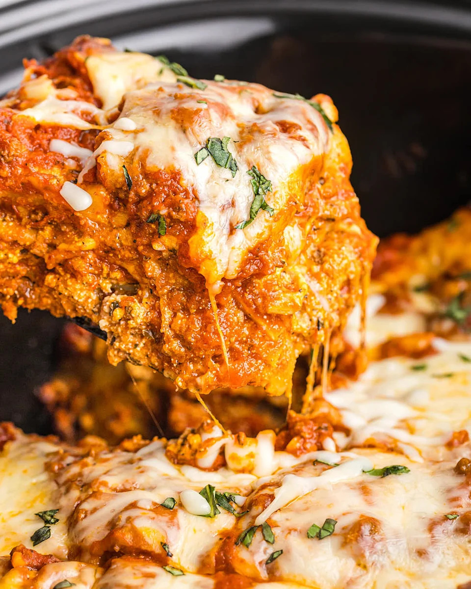 Crockpot Lasagna recipe by Cheerful Cook.