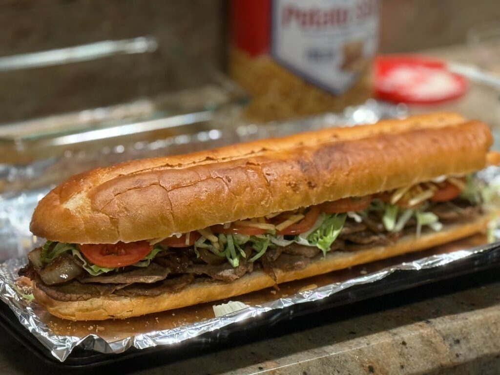 Cuban steak sandwich with garlic aioli