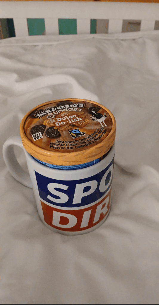 A tip for keeping hands warm when eating small tubs of ice cream