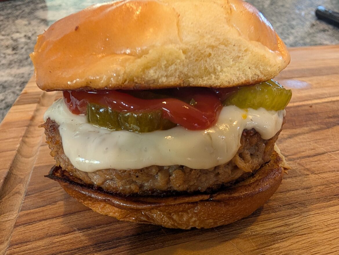 Classic ketchup and Pickles with Alpine Lace Swiss