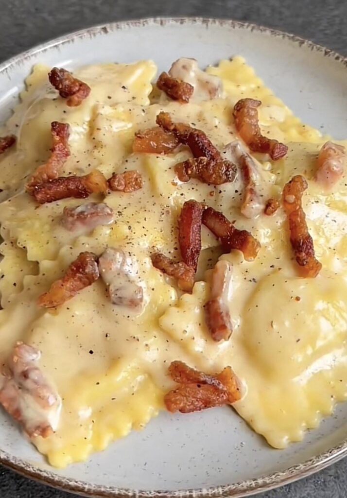 Ravioli with guanciale and parmesan cheese