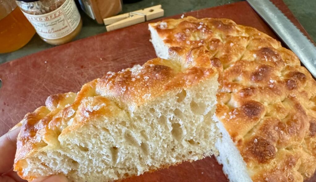 My first focaccia! Under two hours from start to finish.