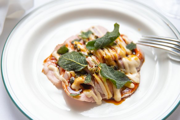 Vitello tonnato with fried sage at Trattoria Emilia.