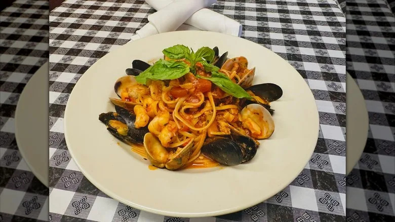 Red sauce pasta with seafood