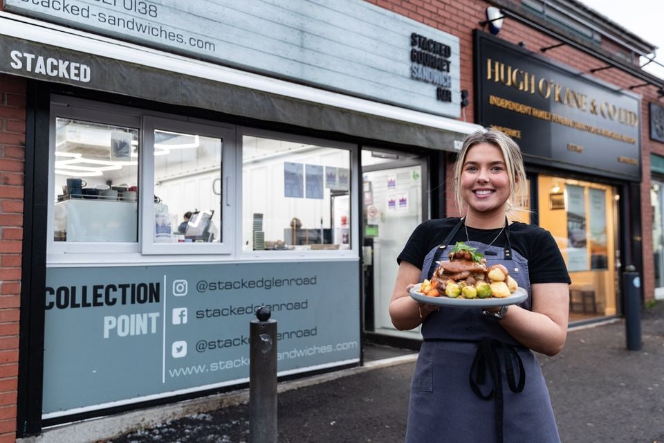 Casey Conway with Stacked Gourmet Sandwich Bar's offering of Christmas dinner (Luke Jervis/Belfast Telegraph)