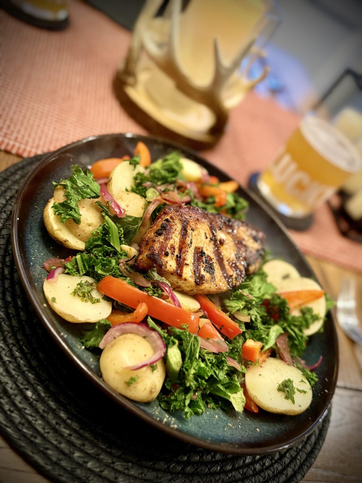 Harissa pork steak with balsamic veggies