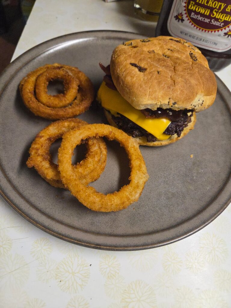 Double smash onion rings burger