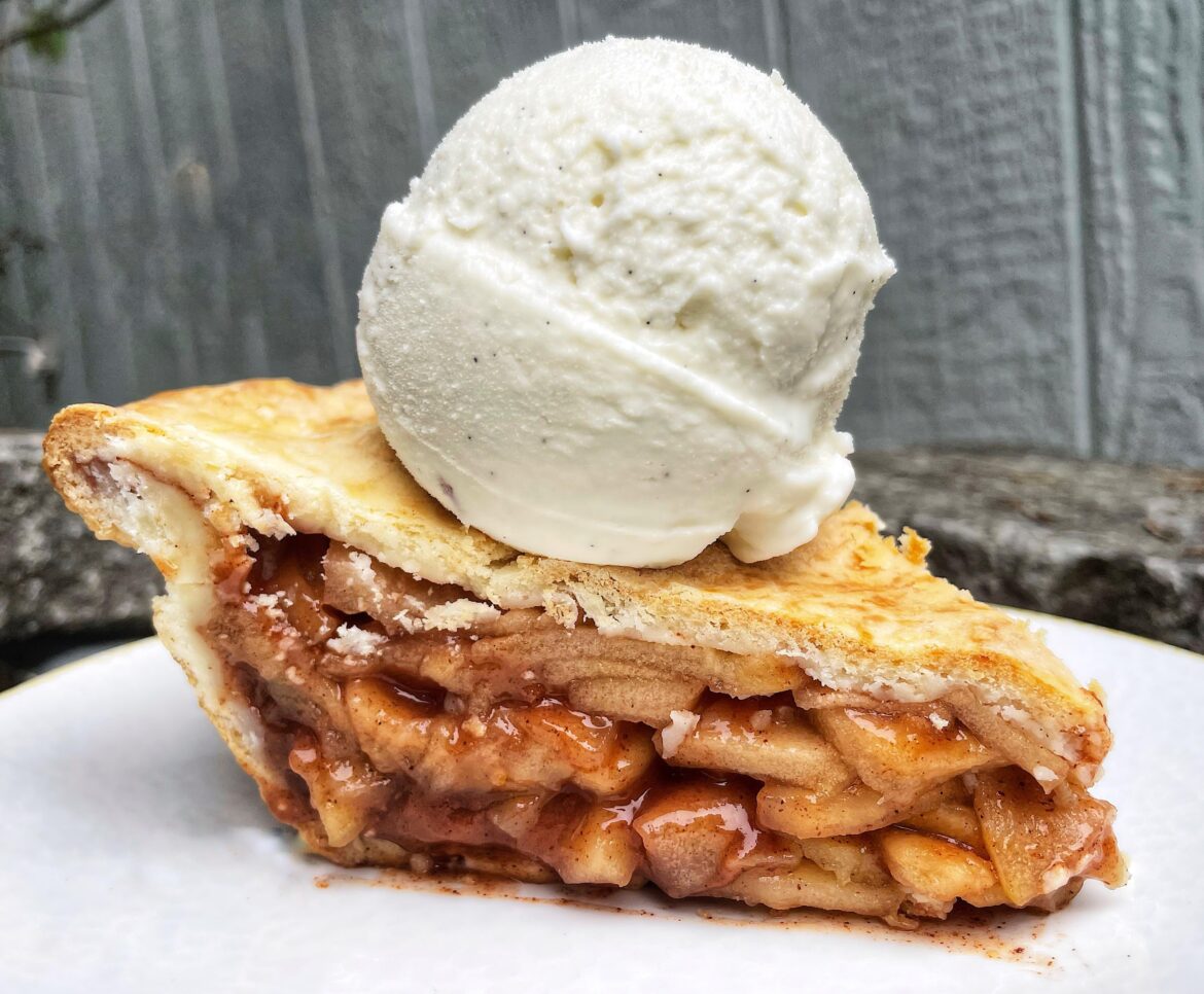Homemade Apple Pie with a hefty scoop of homemade Vanilla Bean ice cream.