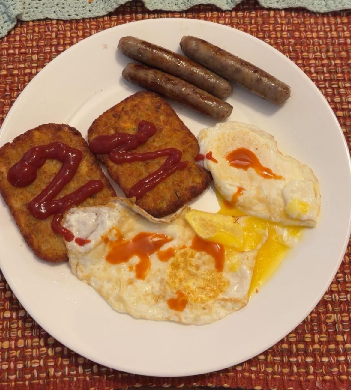 My 2 egg, 2 hashbrown & triple sausage link breakfast
