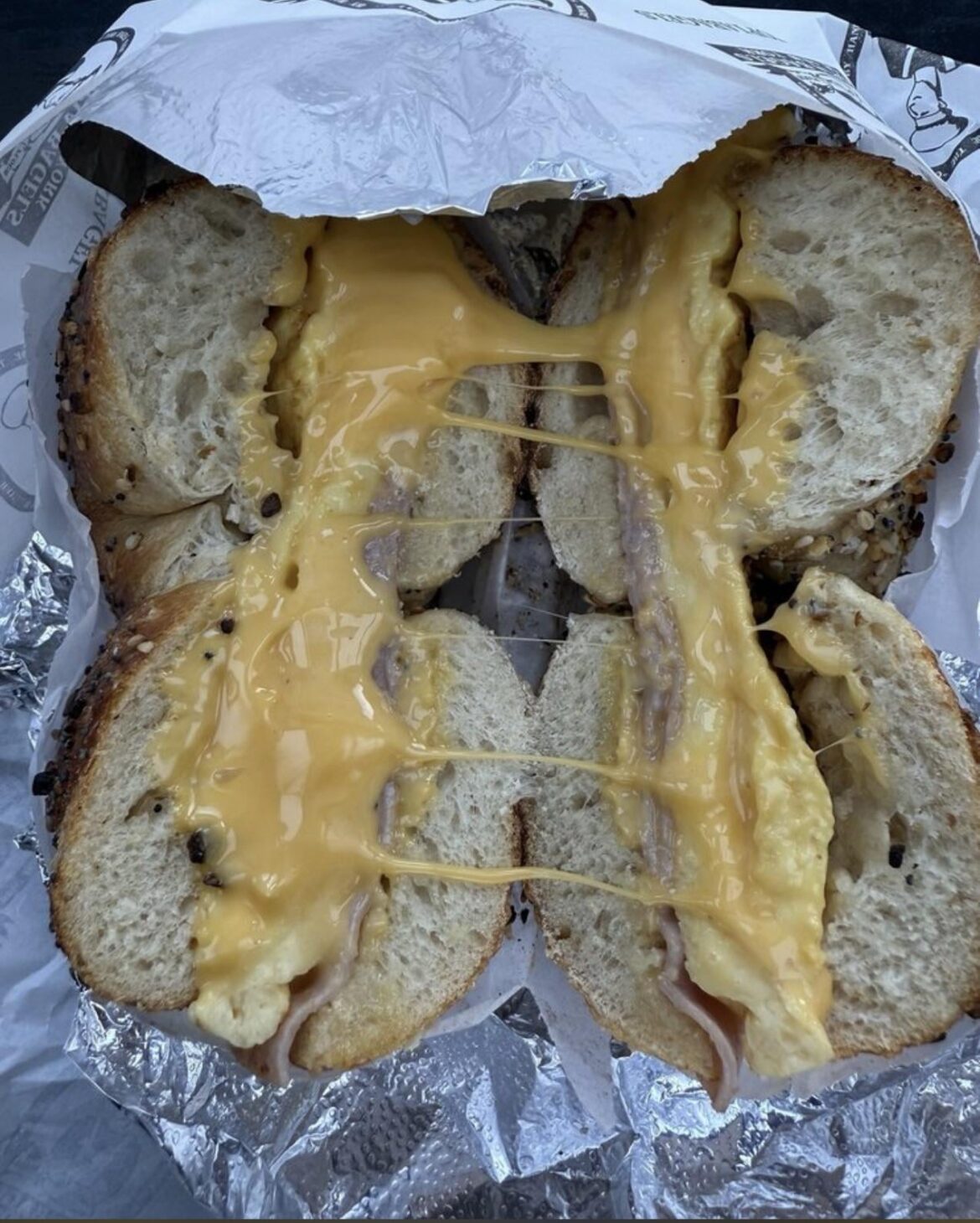 Ham egg and cheese everything bagel