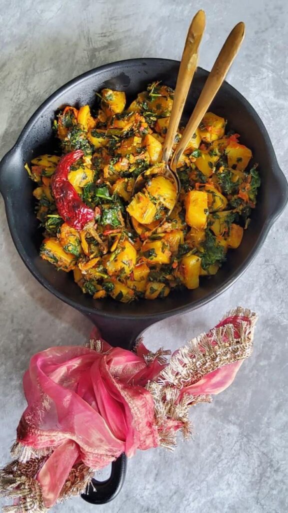 Fenugreek leaves and potatoes stir fry