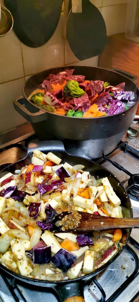 Huge pots of stew, over cooking after finishing cooking Huge pots of stew, over cooking after finishing cooking