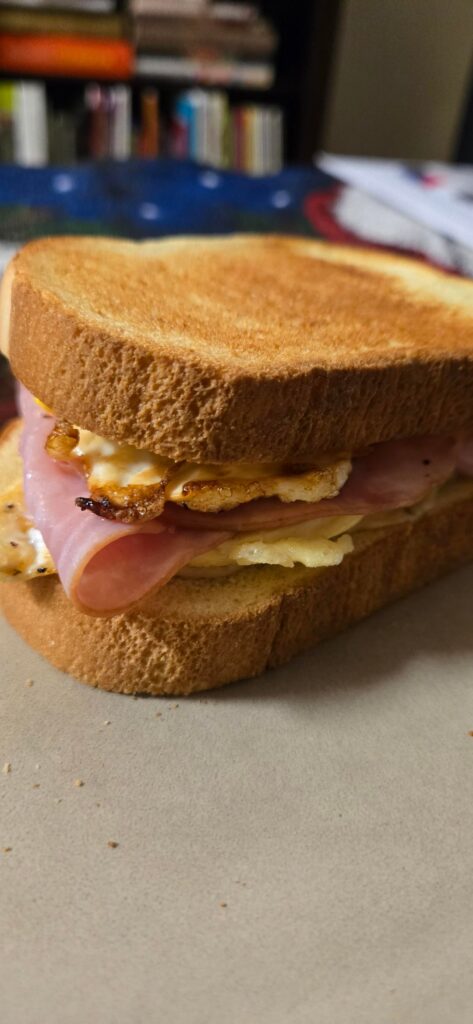 Double Egg Breakfast Sandwich. Ham and cheese. Are you ready for breakfast.