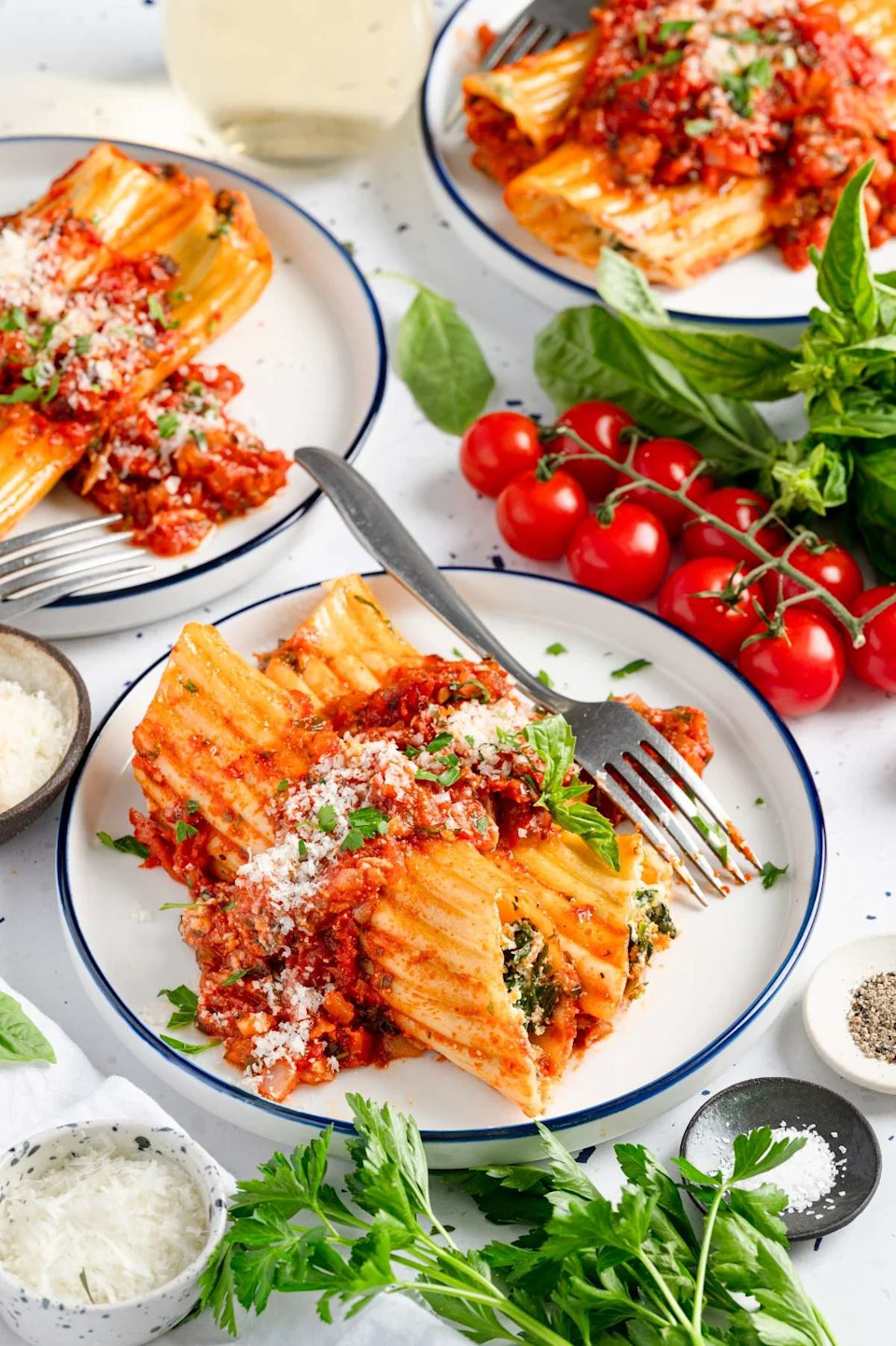 Manicotti on a plate.