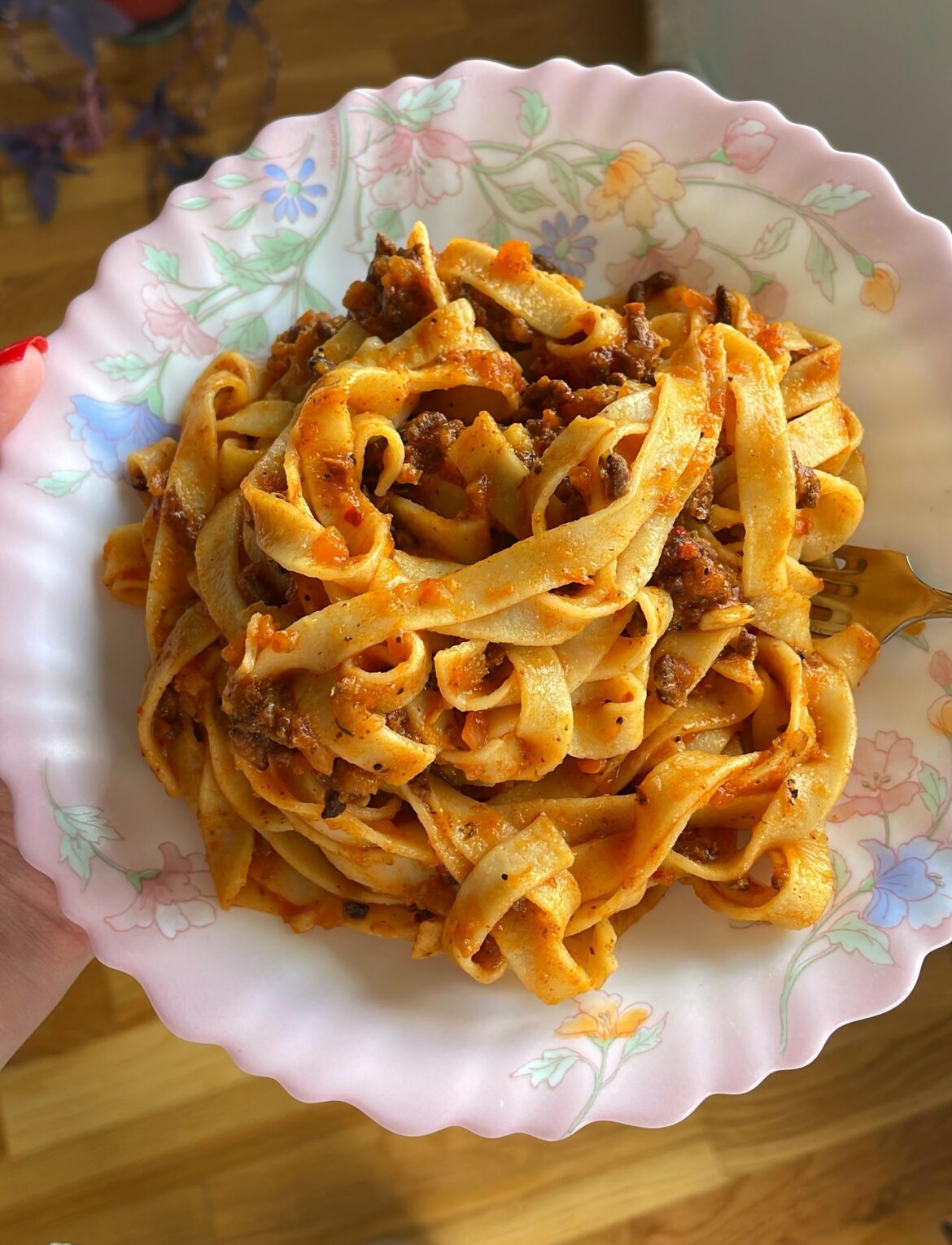 pasta bolognese with homemade fettuccine made by my grandma