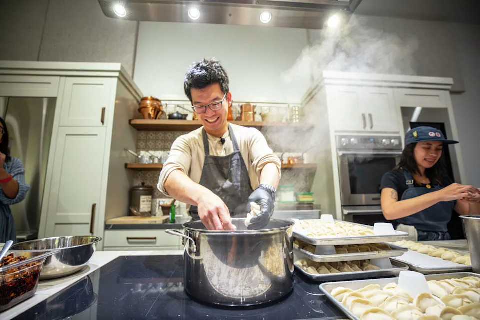 Bazaar Sonoma chef Sean Quan makes Zhong dumplings at the San Francisco Chronicle's Wine Country's Top 25 event at the CIA at Copia in Napa on Nov. 9, 2025. (Brian Feulner/For the S.F. Chronicle)