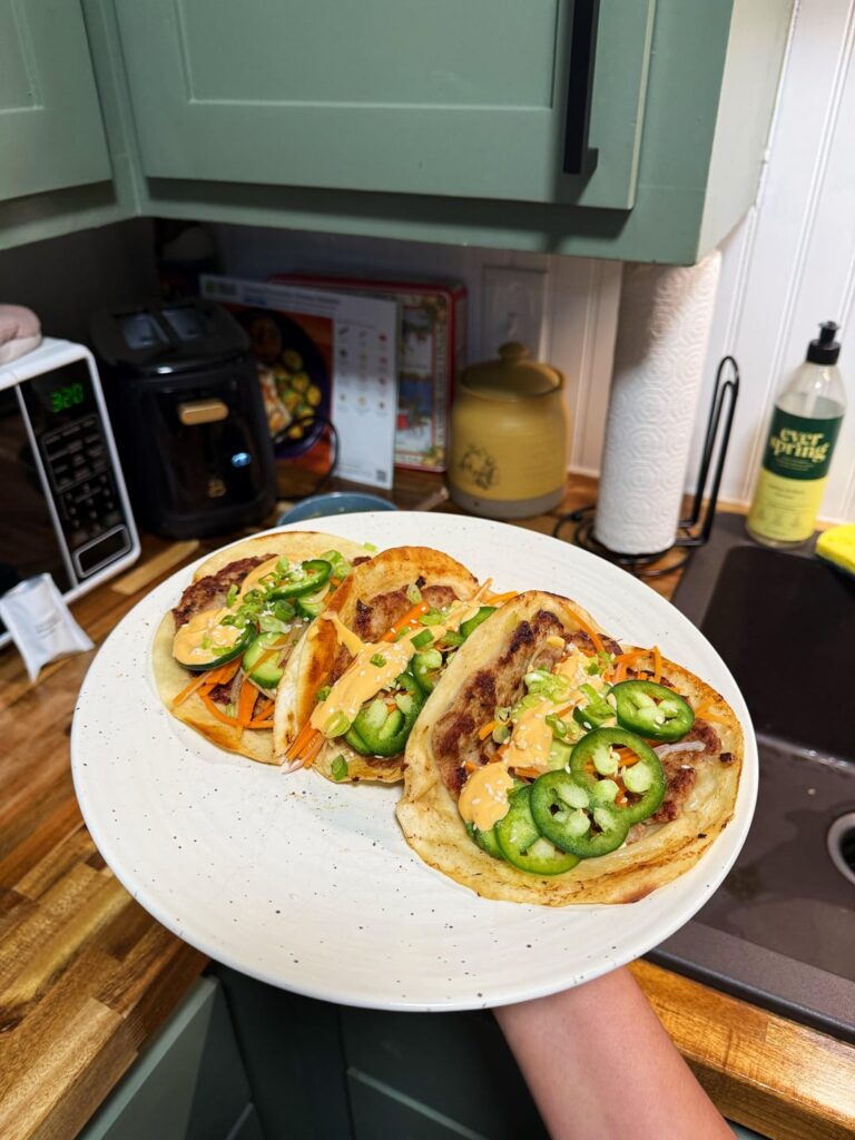 smashed pork gyoza tacos