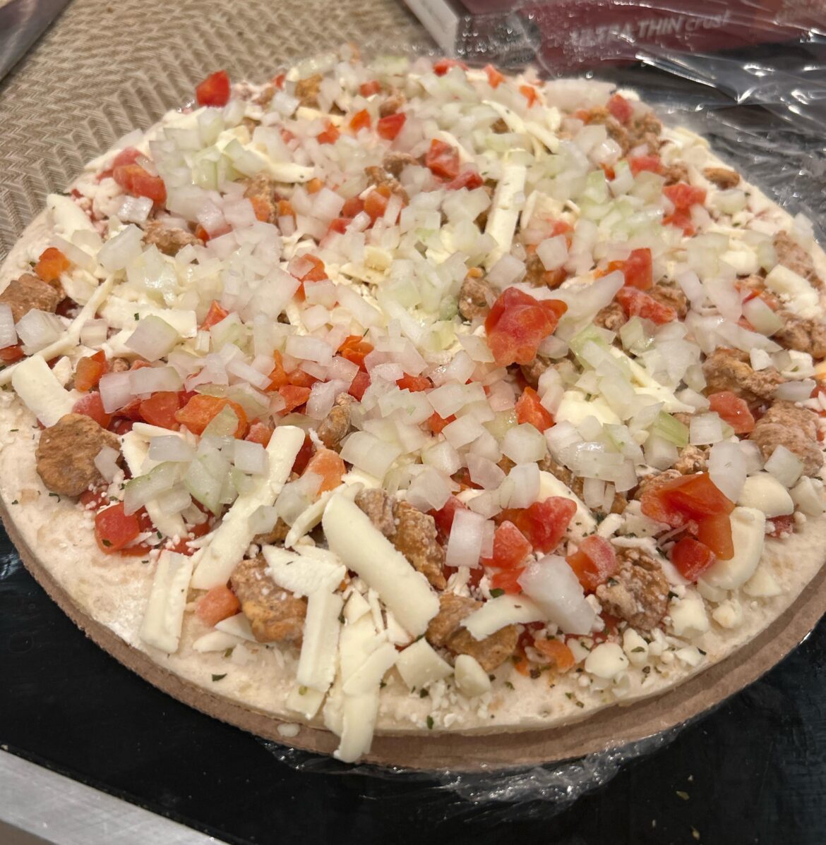 Frozen pizza had no onions (a crime) so I added a tiny bit