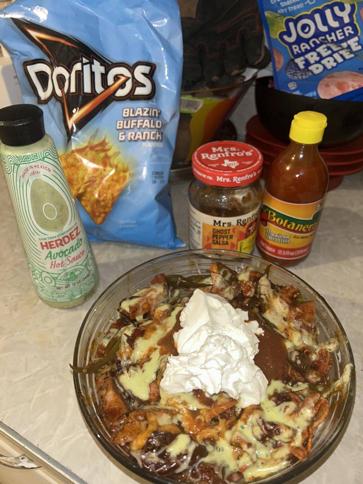 Not the prettiest pic but these nachos were literally fire Not the prettiest pic but these nachos were literally fire