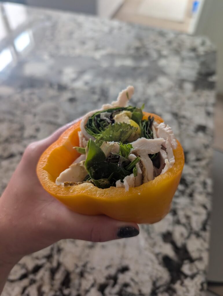 Bell pepper sandwich: ~170 calories