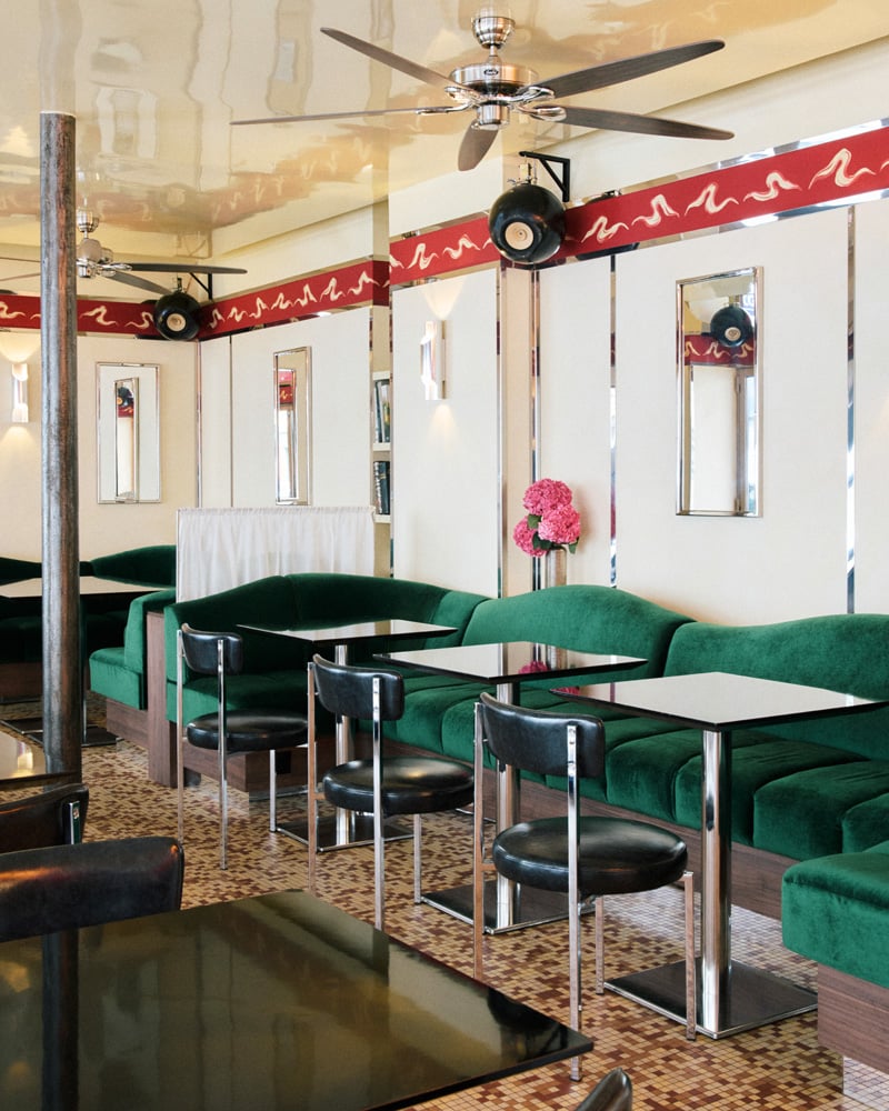 Inside the restaurant Le cornichon in Goncourt, Paris.
