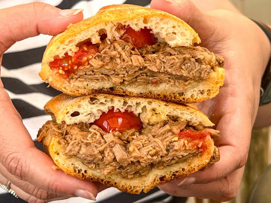 Allesso di Scottona Sandwich at Mordi e Vai at the Testacio Market in Rome