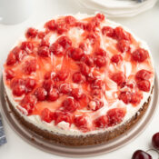 Cherry Cheesecake Brownies with no bake cheesecake filling and canned cherry pie filling